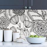 York Black Secret Garden Peel & Stick Wallpaper