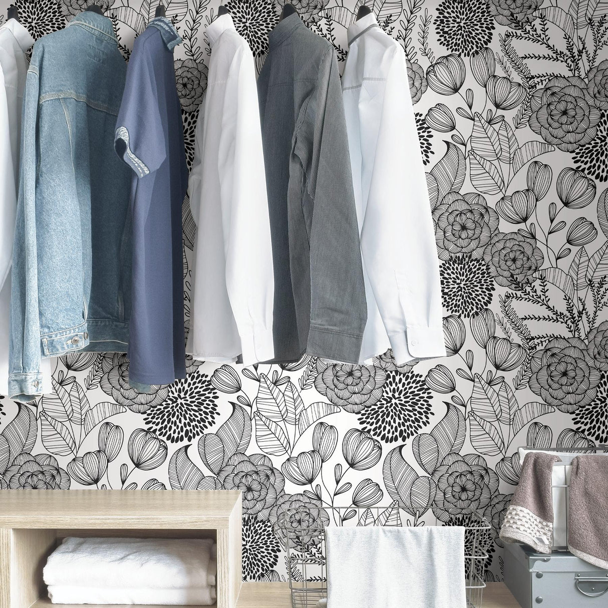York Black Secret Garden Peel & Stick Wallpaper