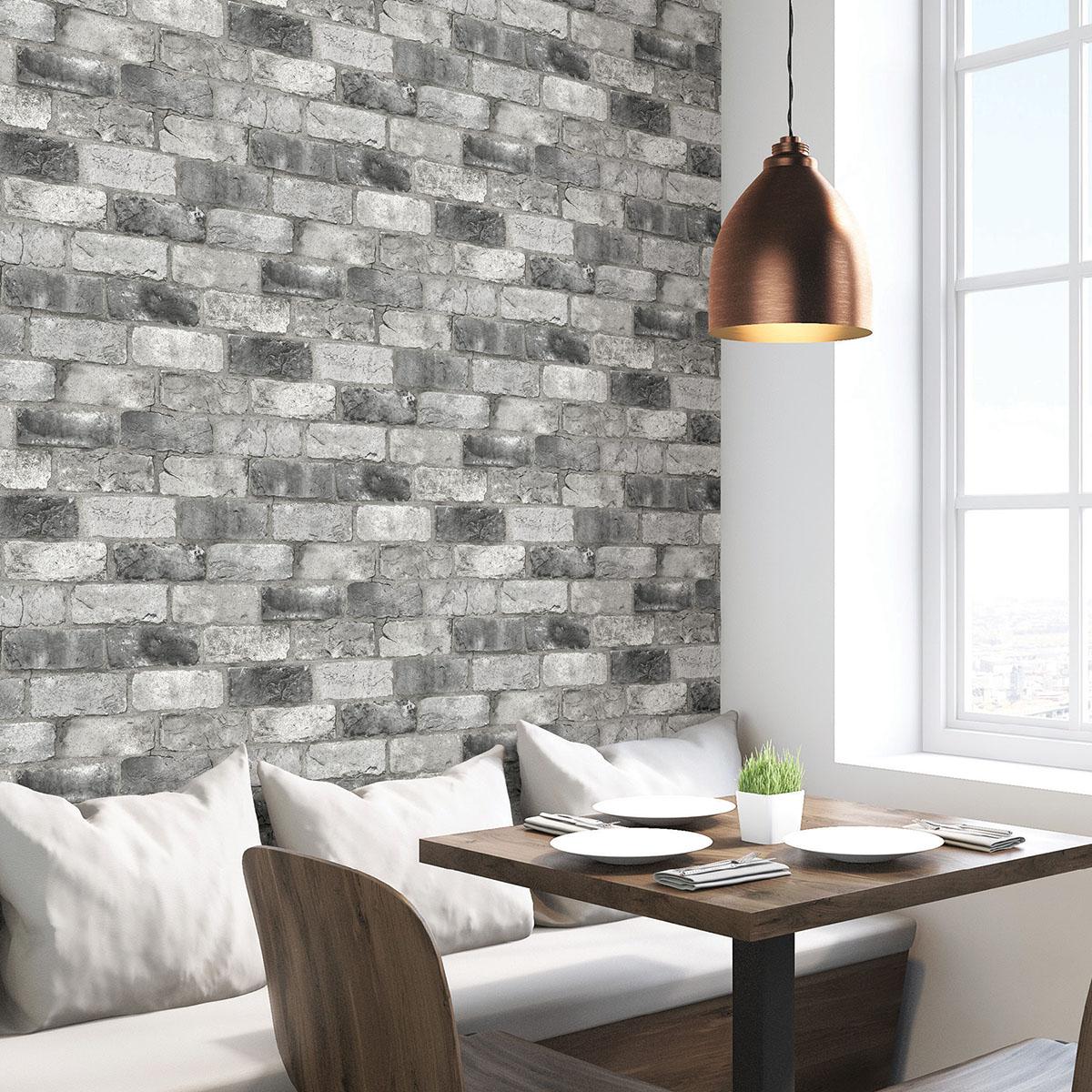 York Grey London Brick Peel & Stick Wallpaper