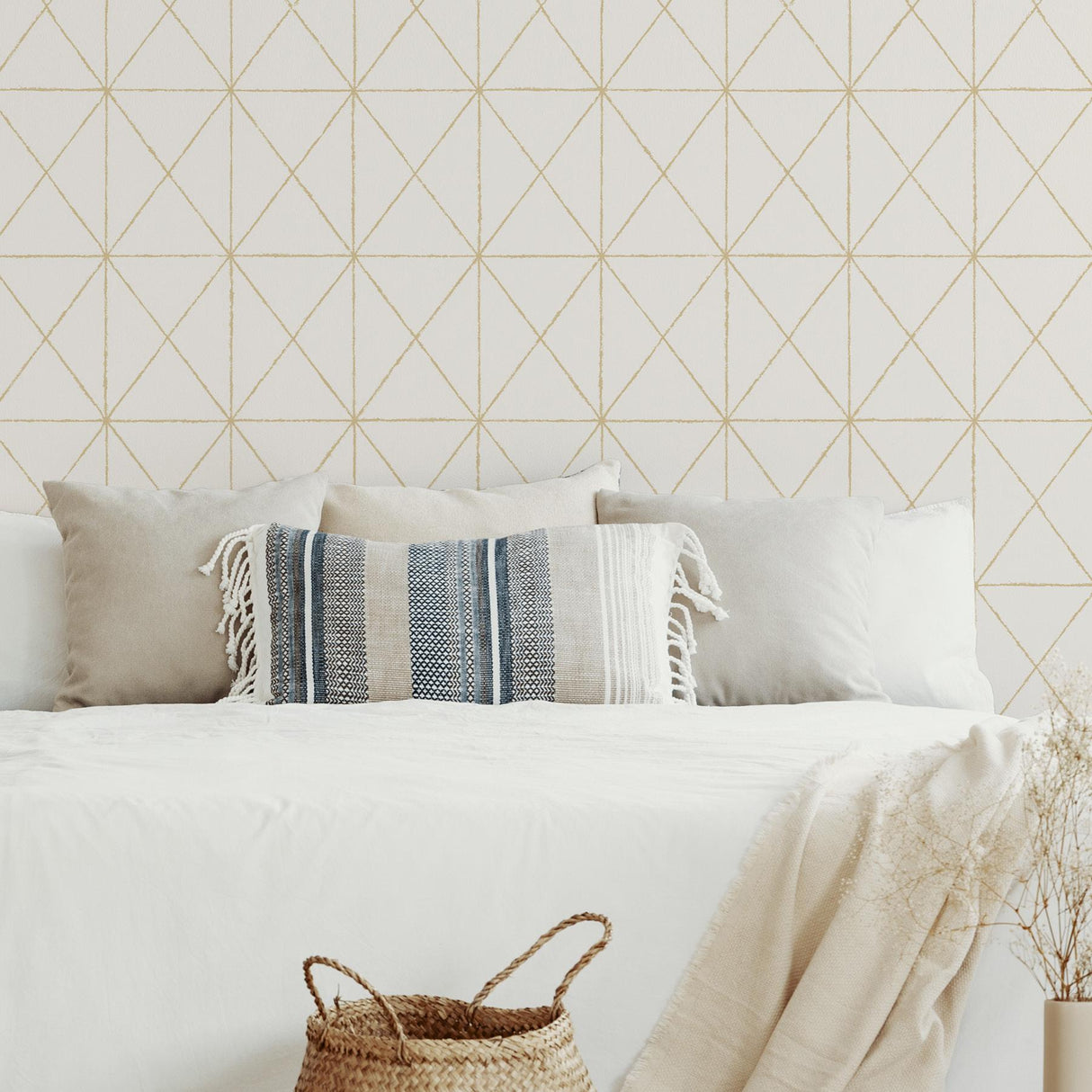 York White & Gold Get In Line Peel & Stick Wallpaper