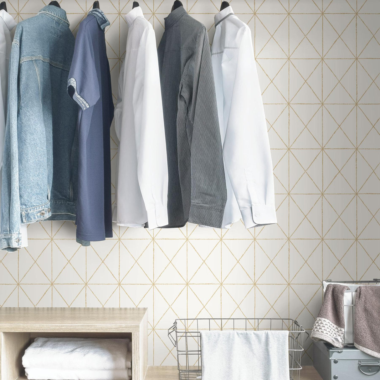 York White & Gold Get In Line Peel & Stick Wallpaper
