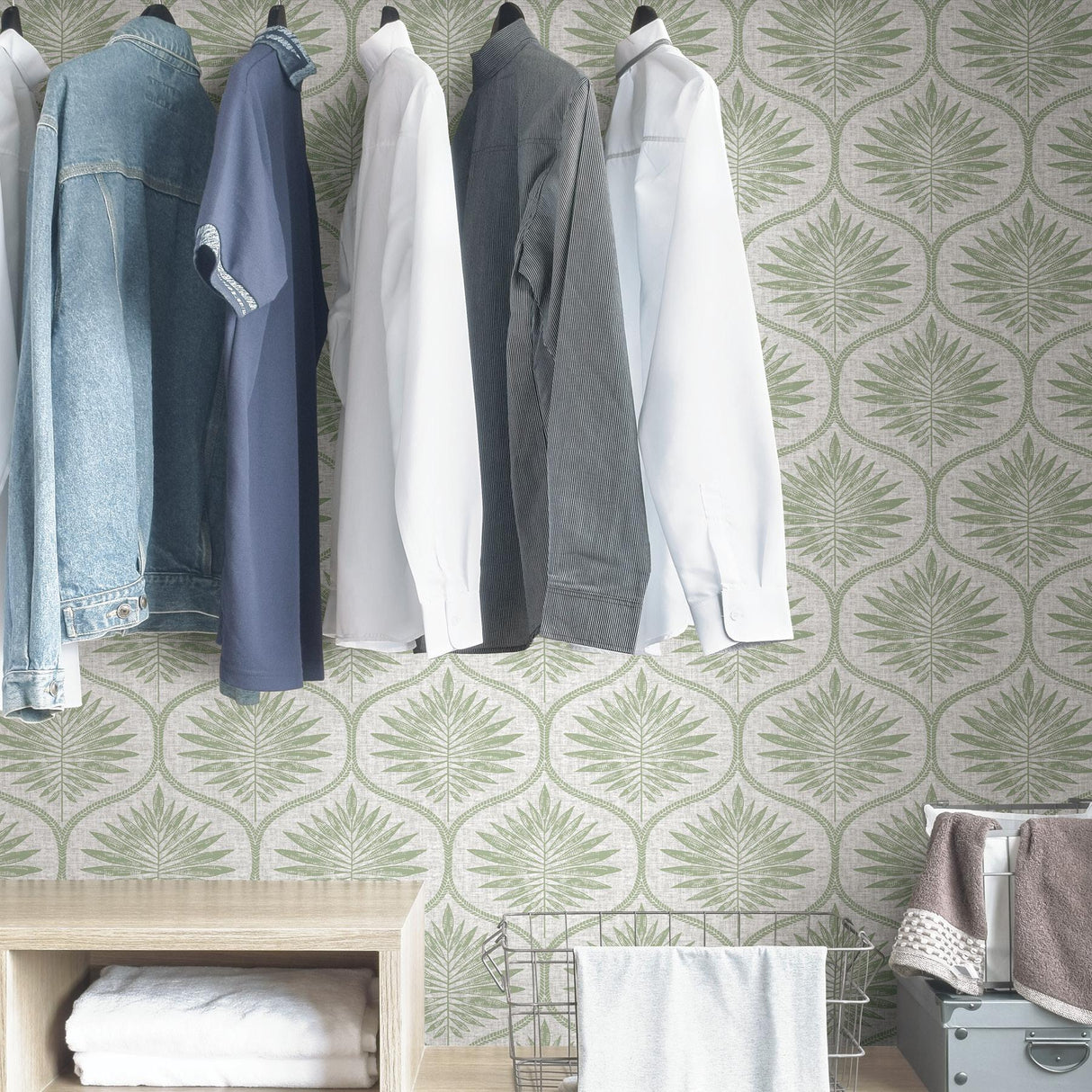 York Green Primitive Leaves Peel & Stick Wallpaper