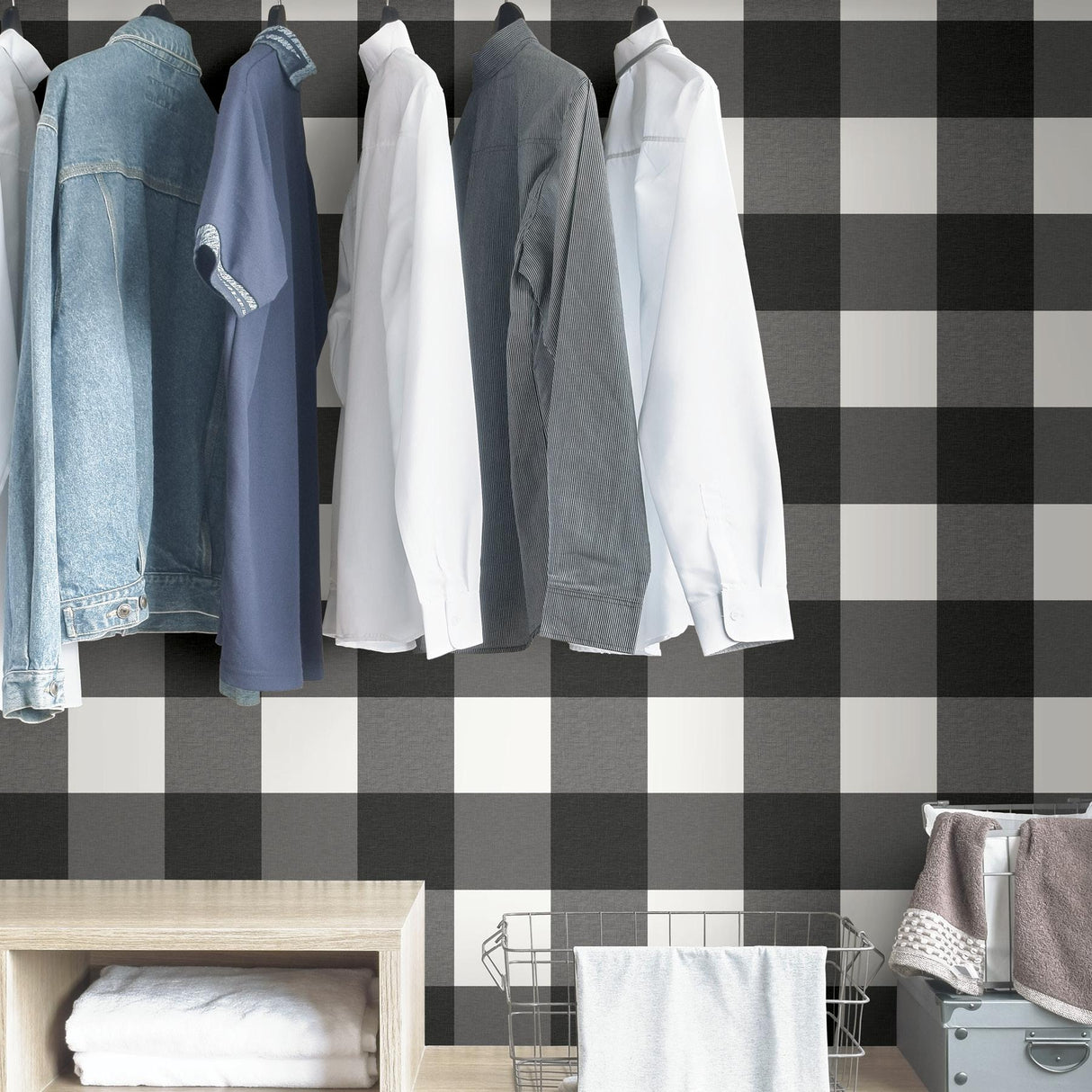 York Charcoal Farmhouse Plaid Peel & Stick Wallpaper
