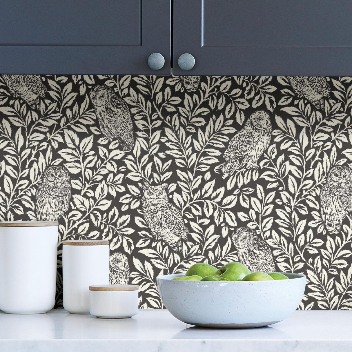 York Charcoal Sleepy Owls Peel & Stick Wallpaper