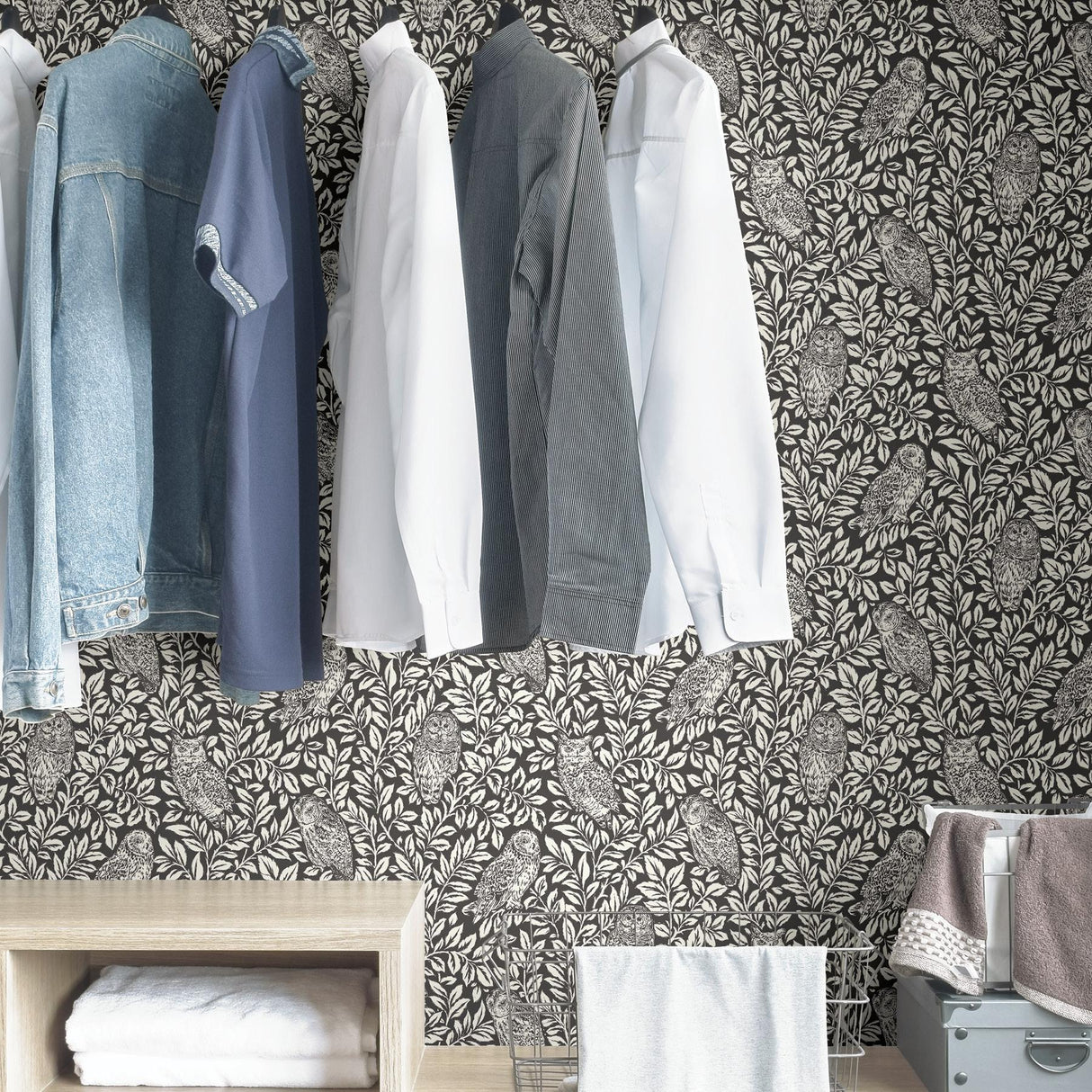 York Charcoal Sleepy Owls Peel & Stick Wallpaper
