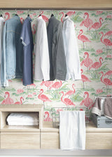 York Pink Flamingo Beach Peel & Stick Wallpaper