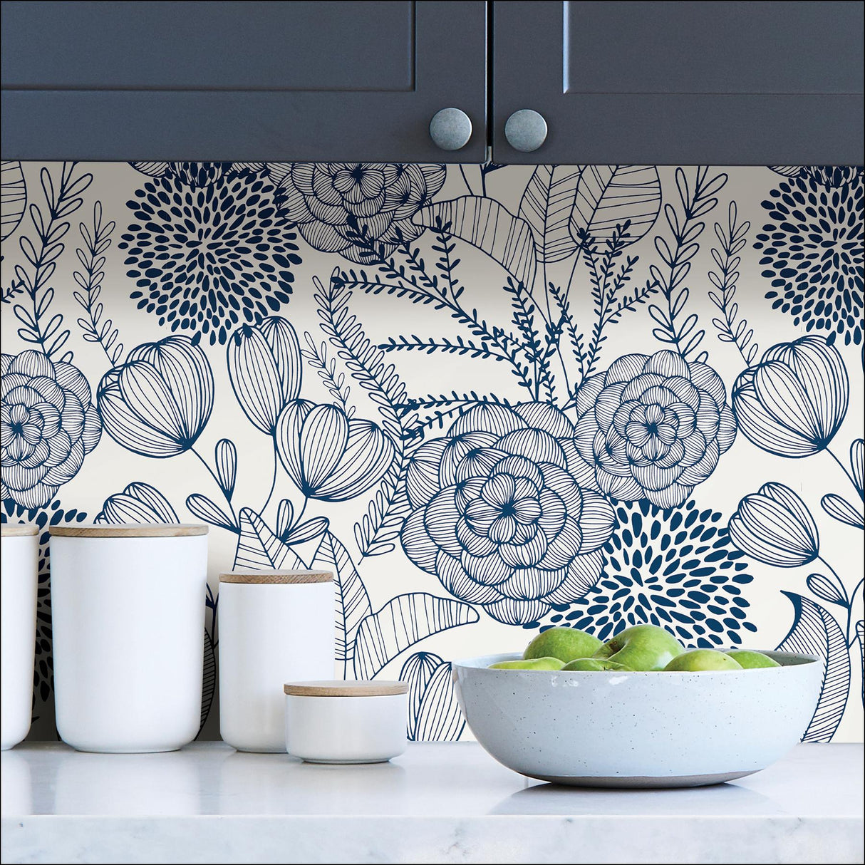 York Navy Secret Garden Peel & Stick Wallpaper