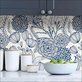 York Navy Secret Garden Peel & Stick Wallpaper