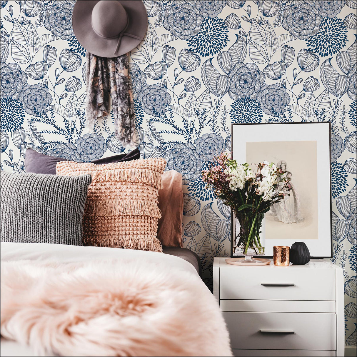 York Navy Secret Garden Peel & Stick Wallpaper