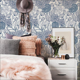York Navy Secret Garden Peel & Stick Wallpaper