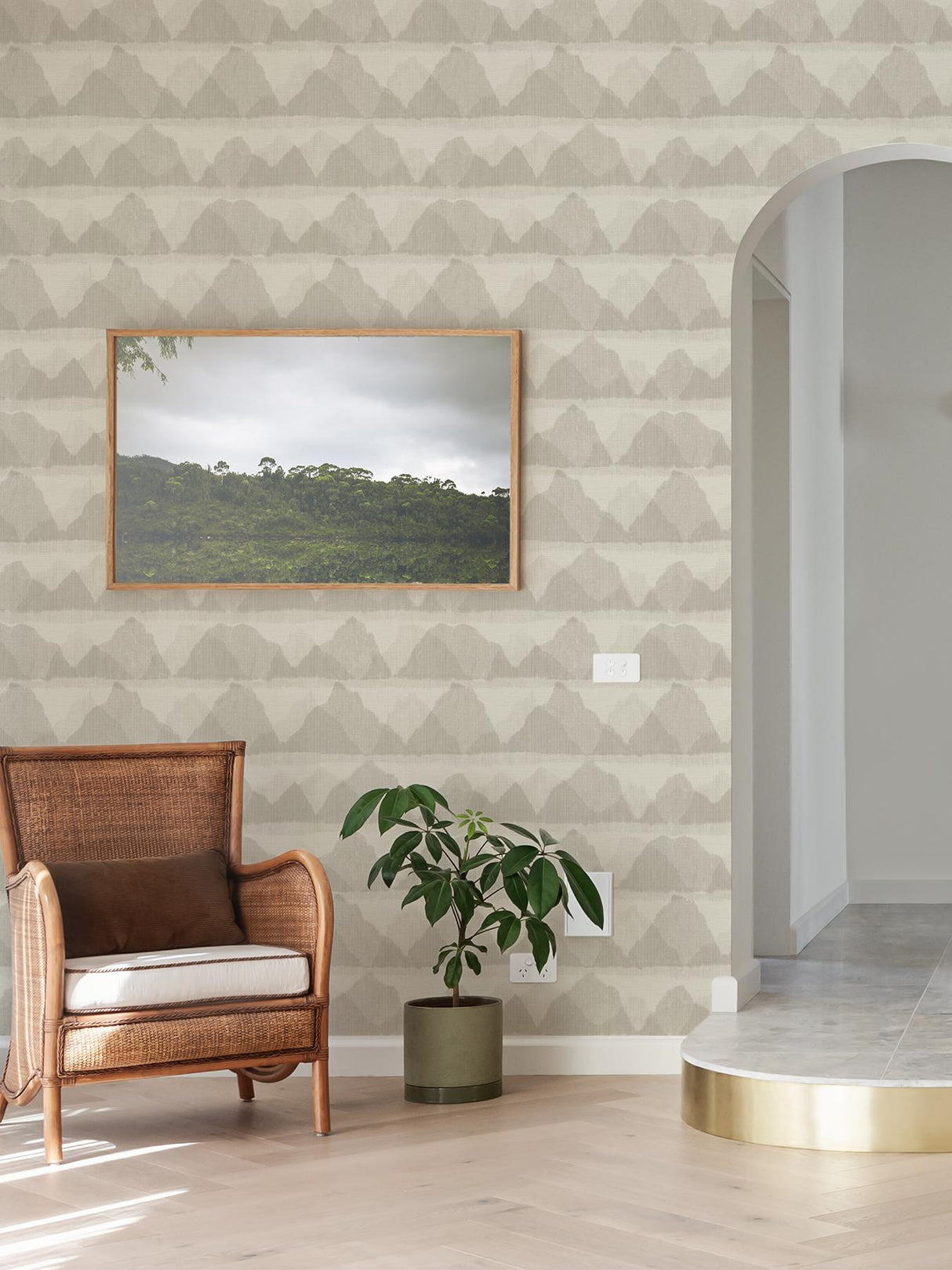 York Taupe Mountain Peak Peel & Stick String Wallpaper