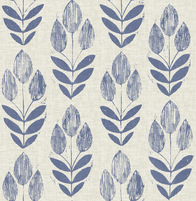 York Blue Folk Tulip Peel & Stick Wallpaper