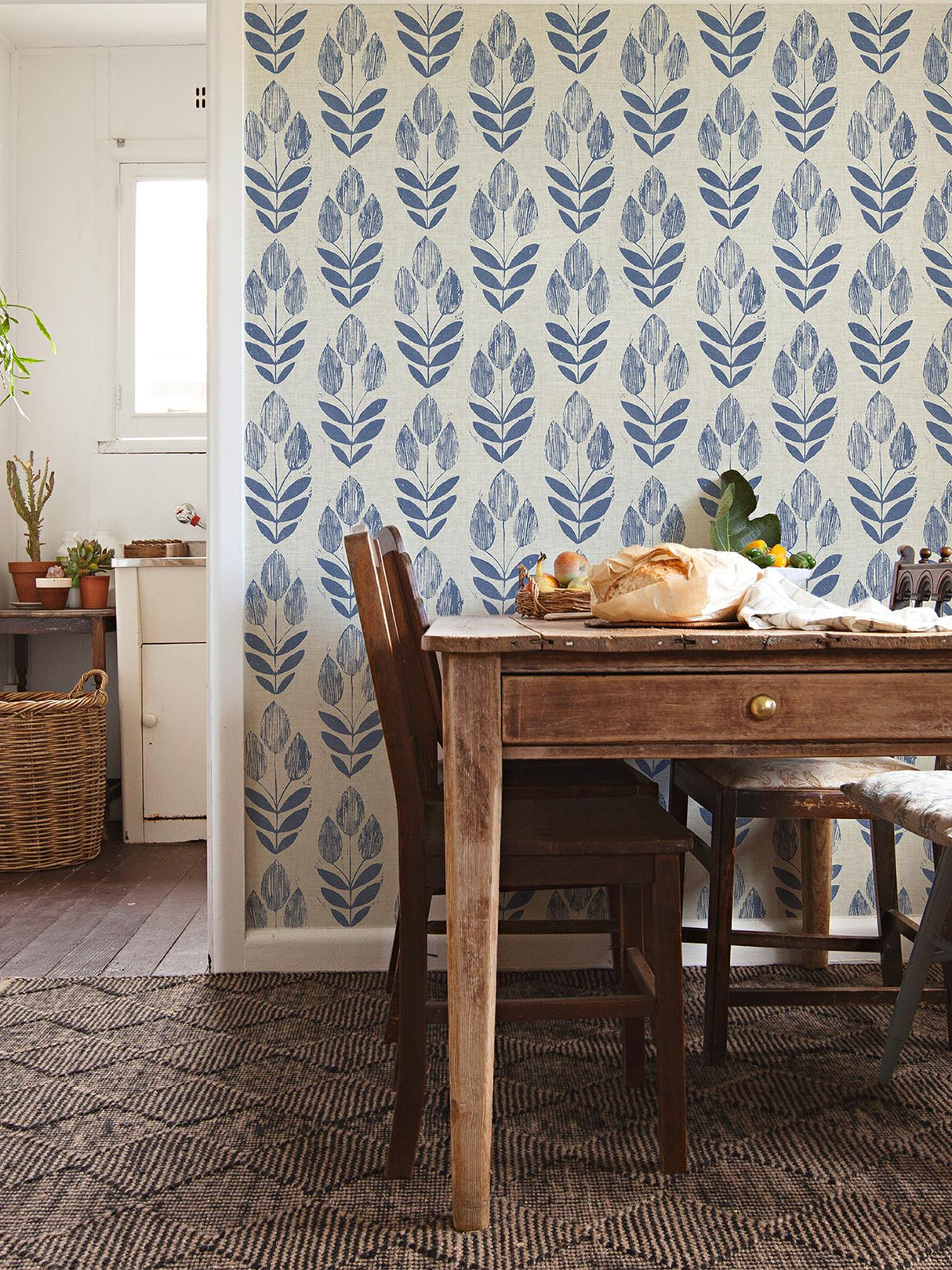 York Blue Folk Tulip Peel & Stick Wallpaper