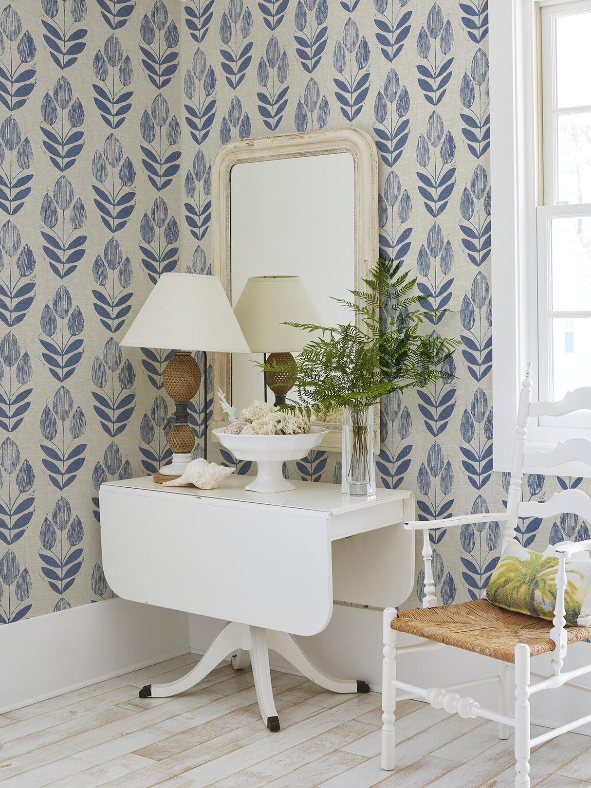 York Blue Folk Tulip Peel & Stick Wallpaper