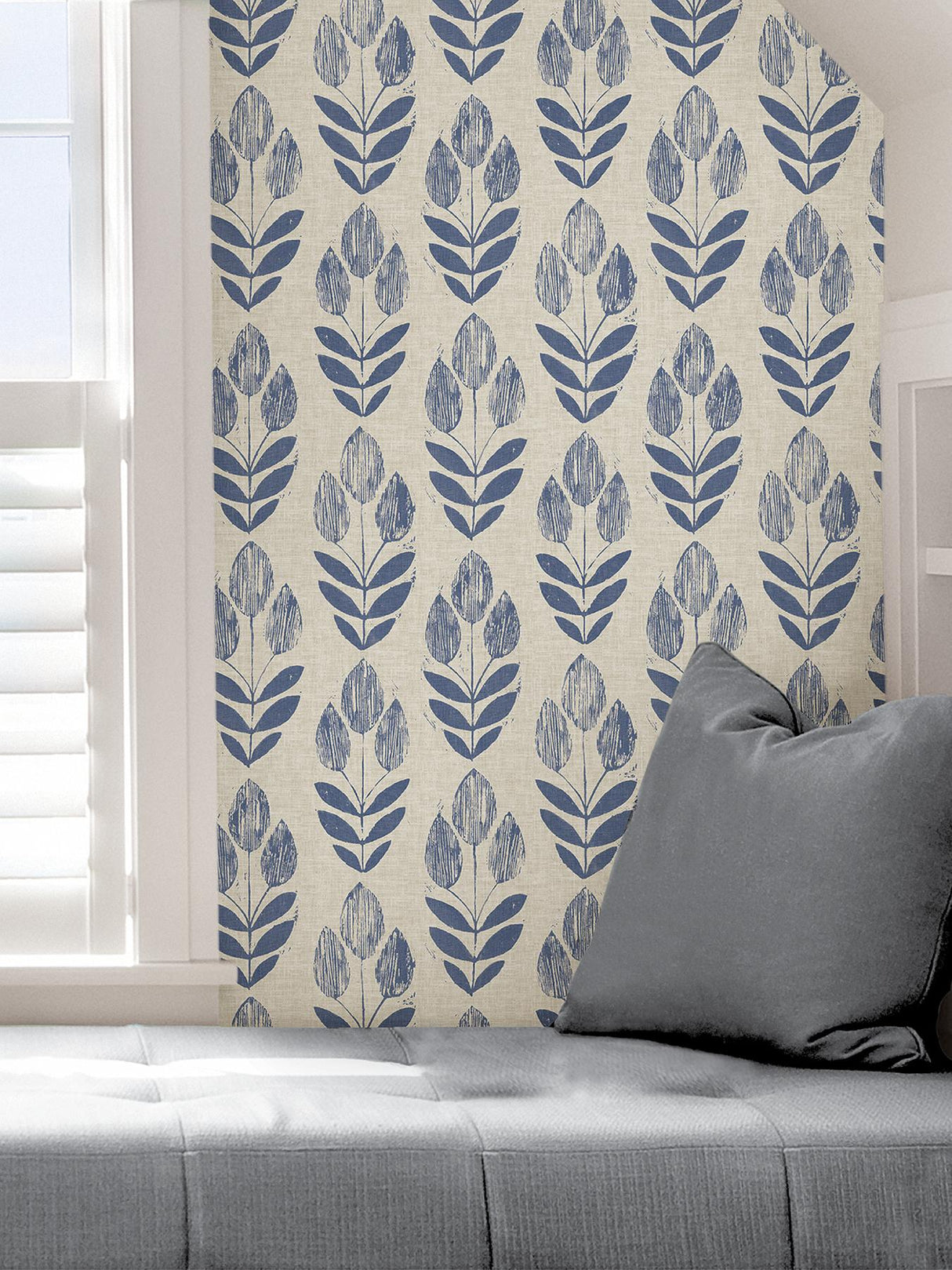 York Blue Folk Tulip Peel & Stick Wallpaper
