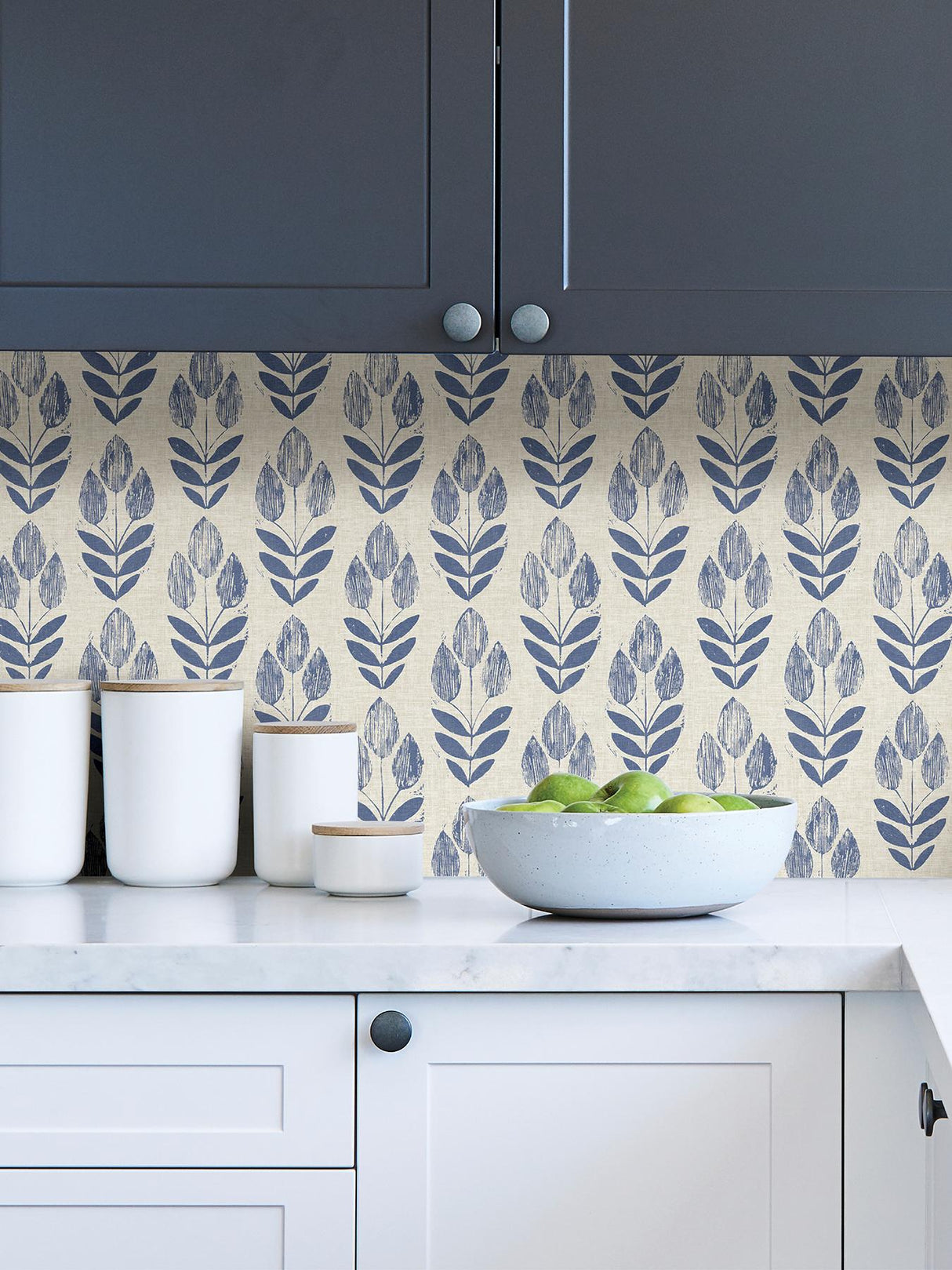 York Blue Folk Tulip Peel & Stick Wallpaper