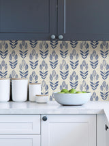 York Blue Folk Tulip Peel & Stick Wallpaper