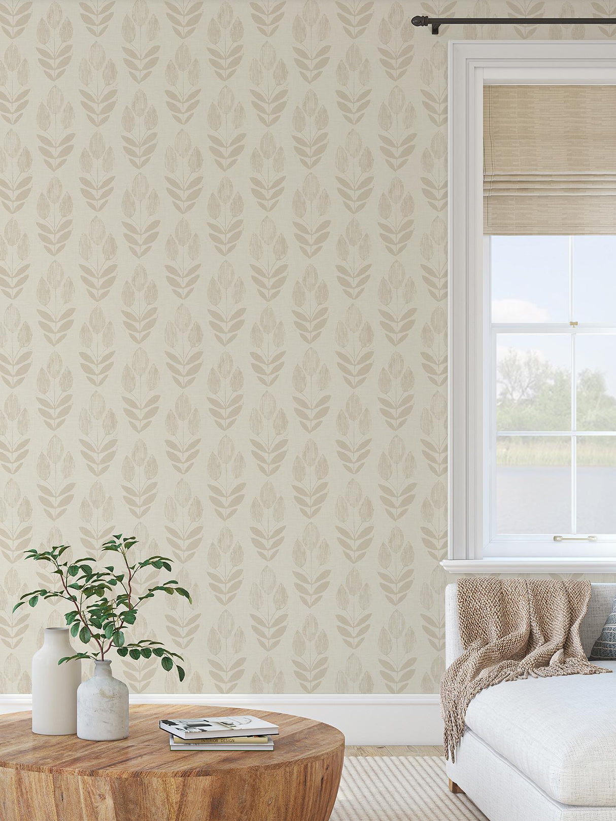York Cream Folk Tulip Peel & Stick Wallpaper