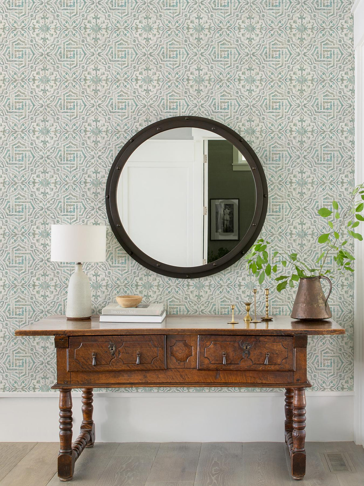 York Teal and Grey Landondale Peel & Stick Wallpaper
