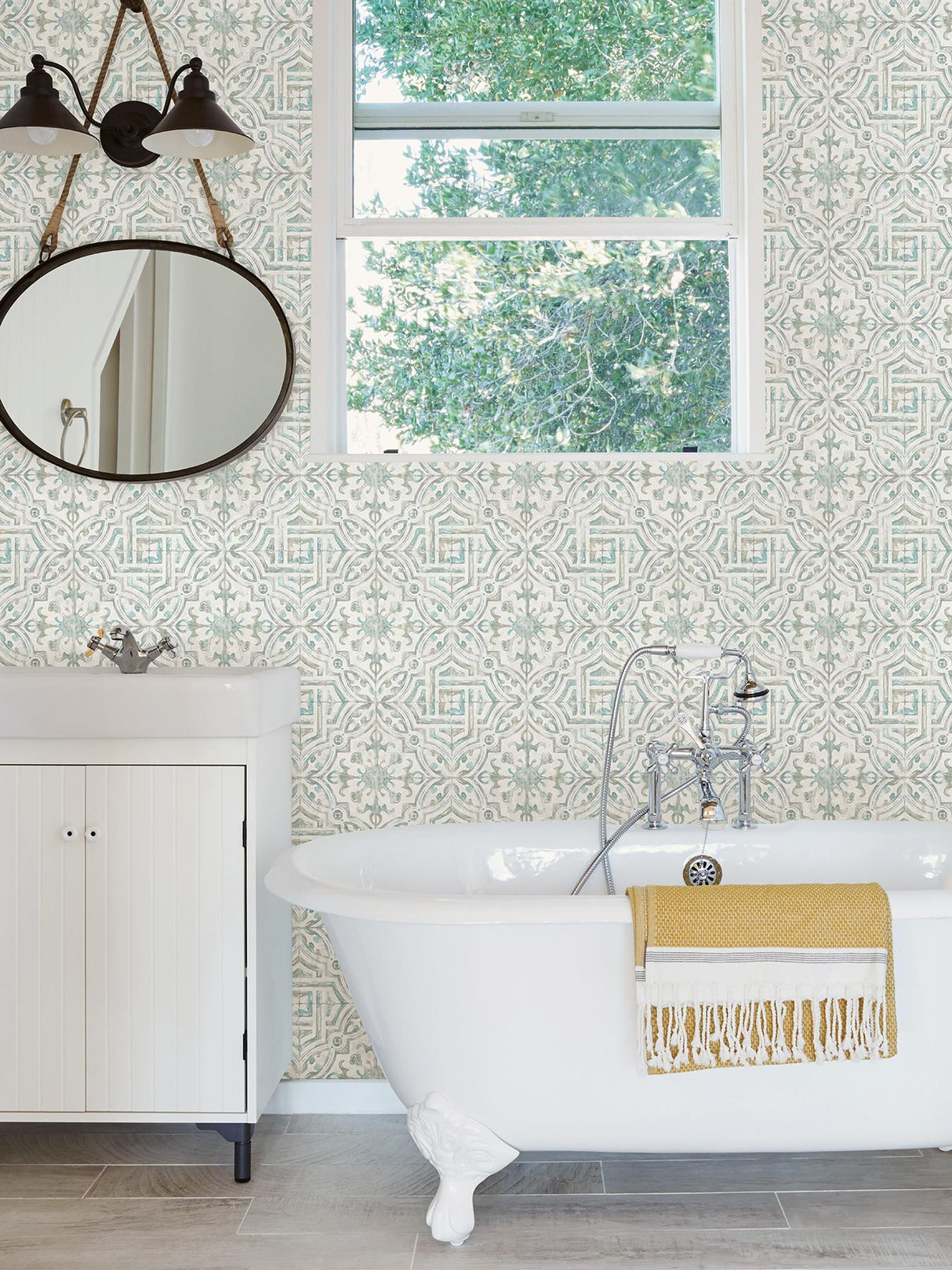 York Teal and Grey Landondale Peel & Stick Wallpaper