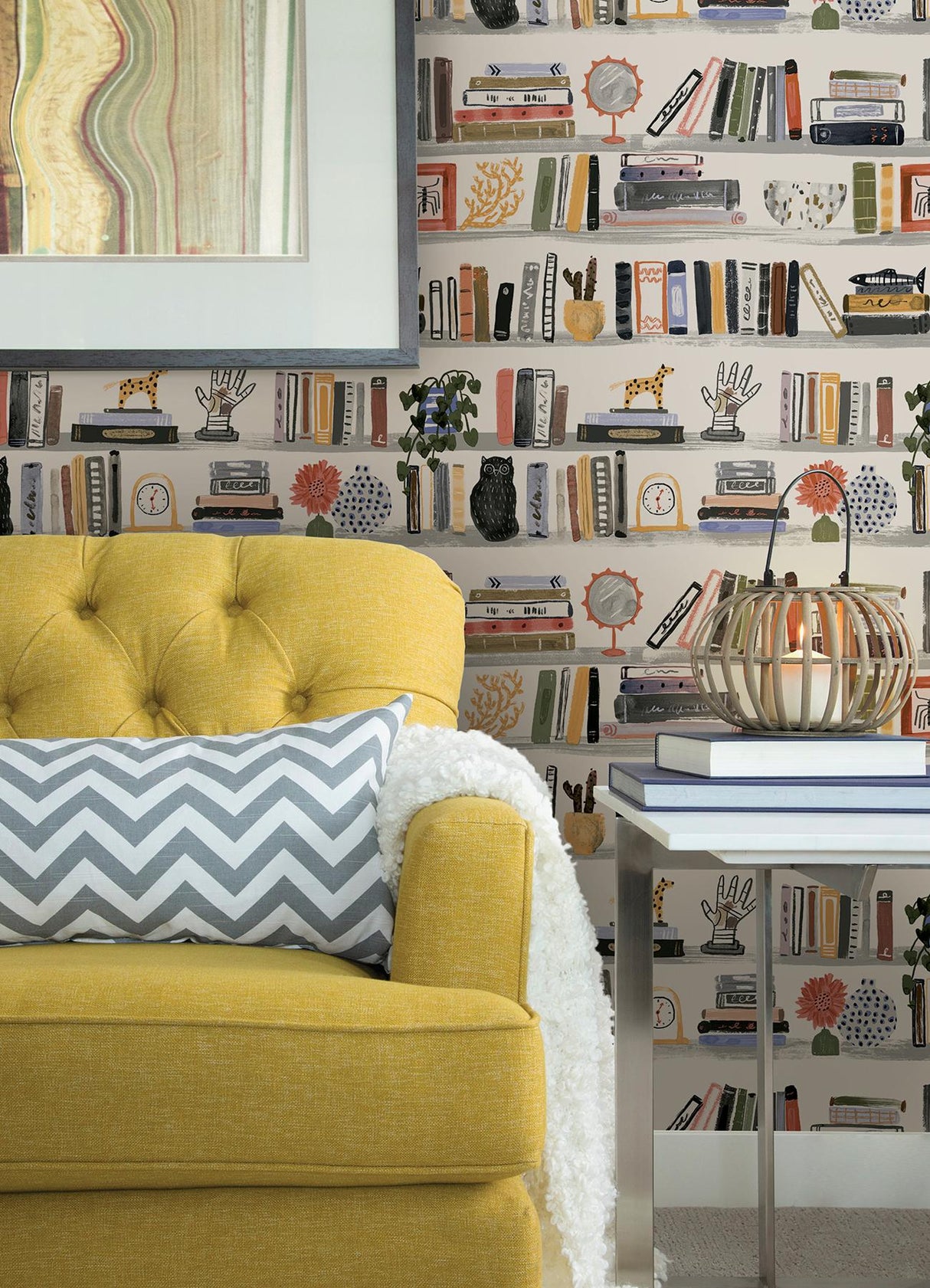York Painterly Yellow Shelf Stories Novelty Peel & Stick Wallpaper
