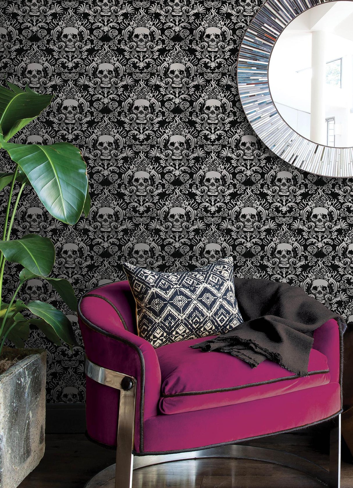 York Skulls Black Fieri Novelty Peel & Stick Wallpaper