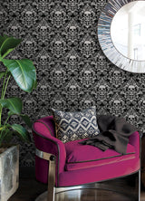 York Skulls Black Fieri Novelty Peel & Stick Wallpaper