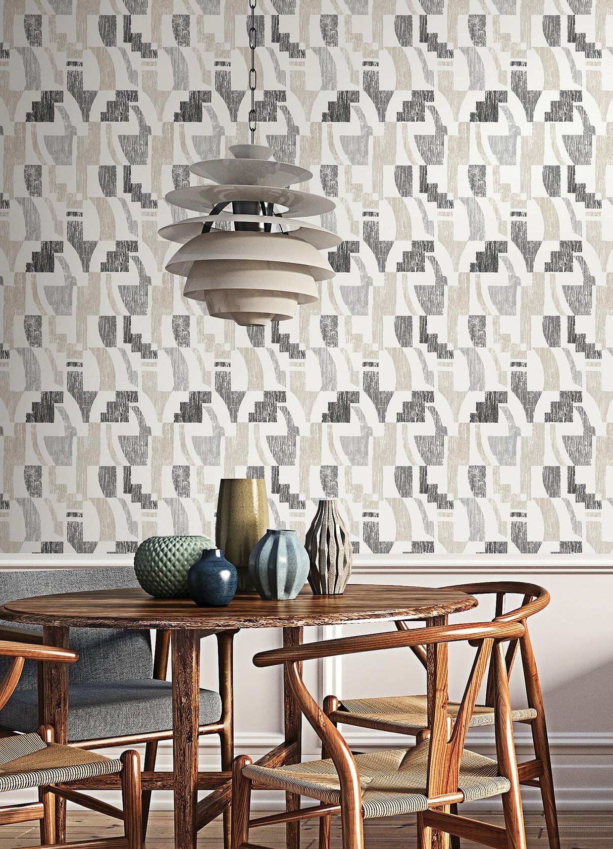 York Taupe Multi Lenny Geometric Peel & Stick Wallpaper