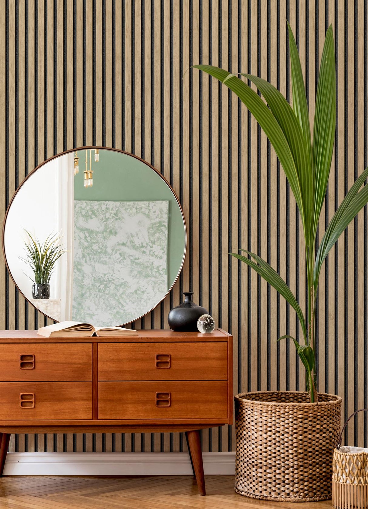 York Slat Wood Oak Peel & Stick Wallpaper