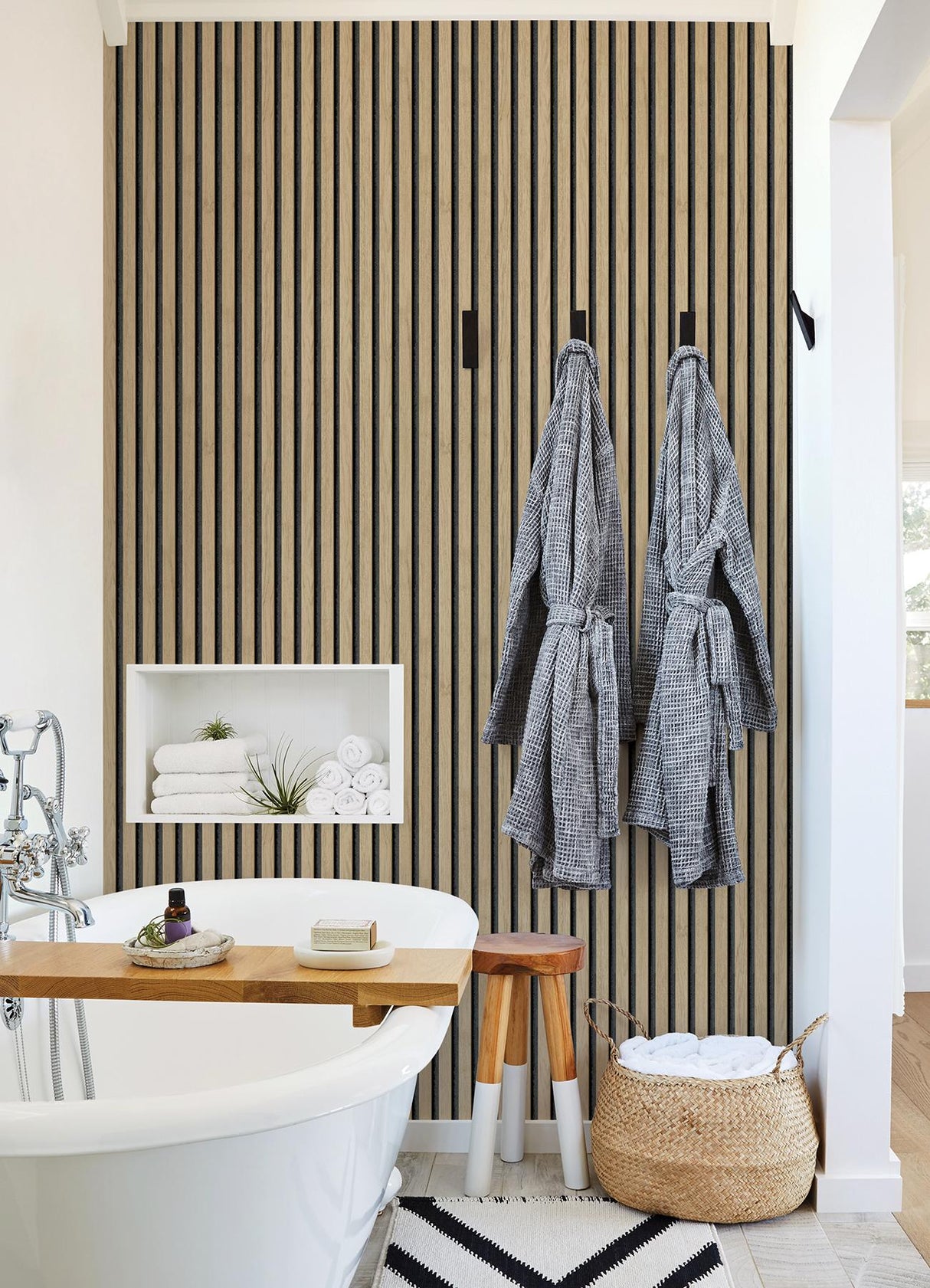 York Slat Wood Oak Peel & Stick Wallpaper