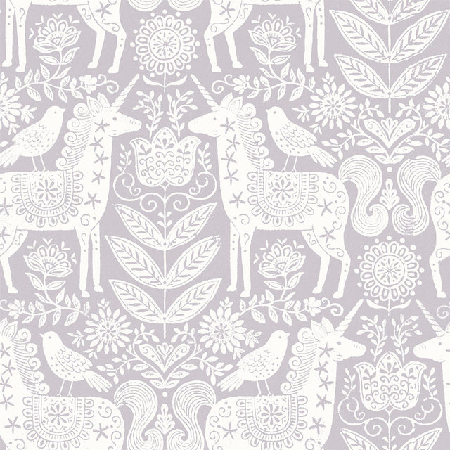 York Unicorn Stamp Purple Peel & Stick Wallpaper