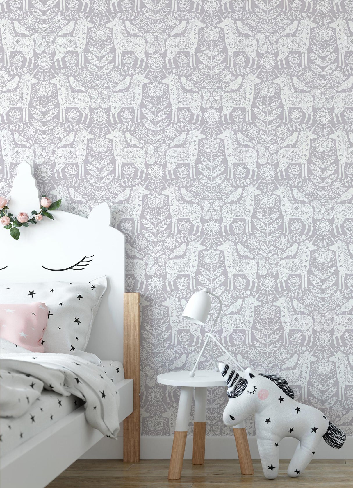 York Unicorn Stamp Purple Peel & Stick Wallpaper