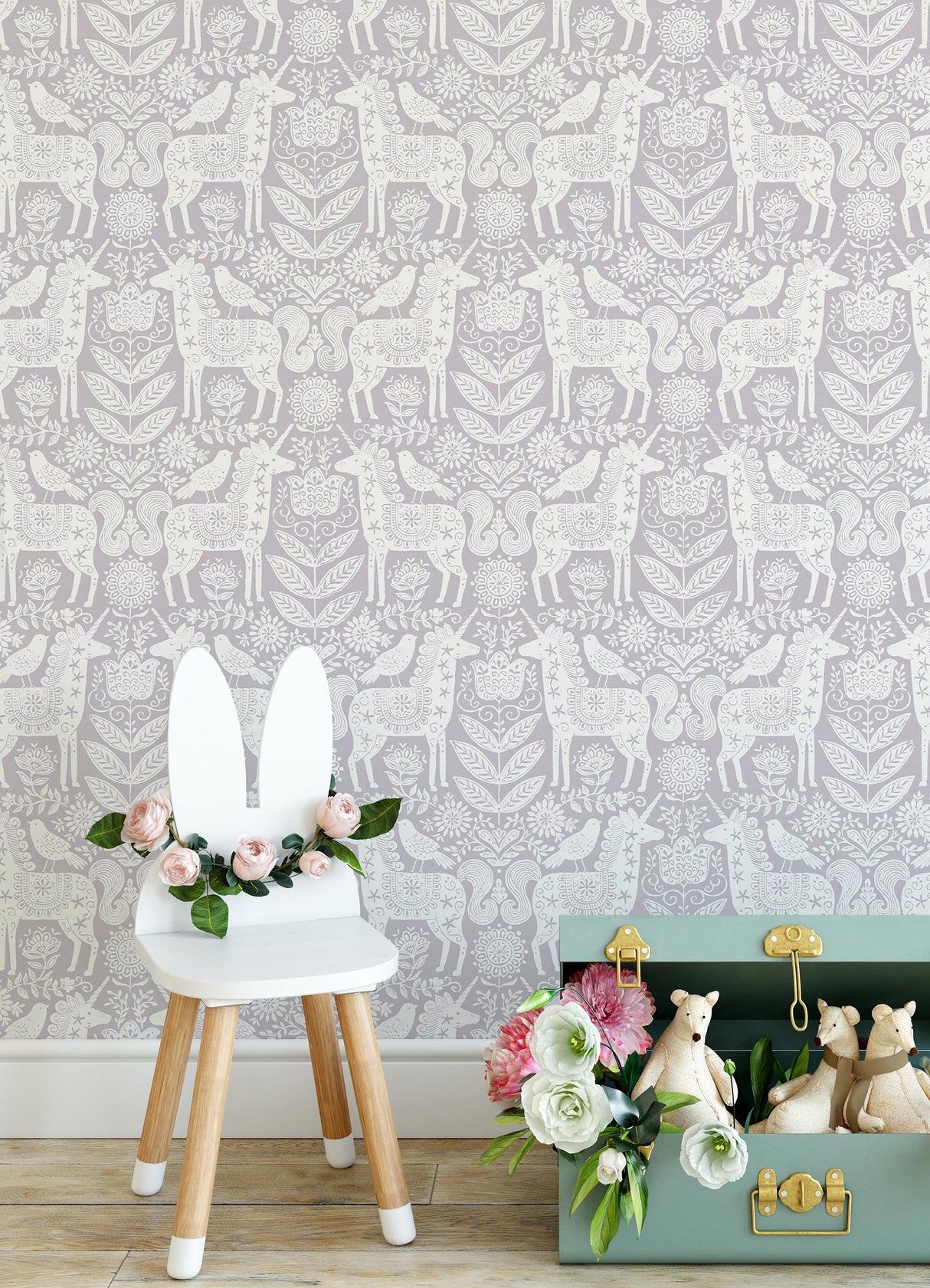 York Unicorn Stamp Purple Peel & Stick Wallpaper