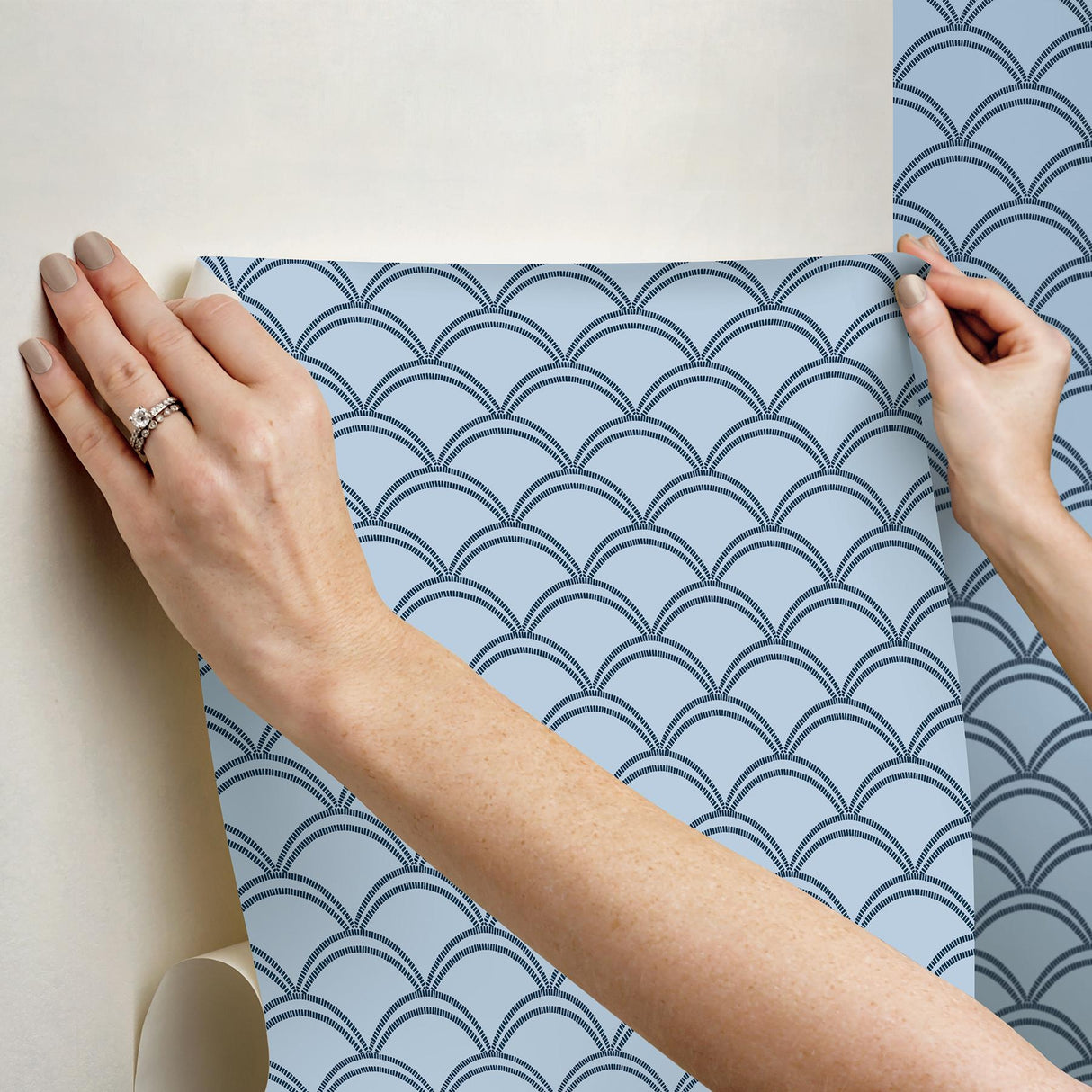 York Deco Wave Blue Peel & Stick Wallpaper