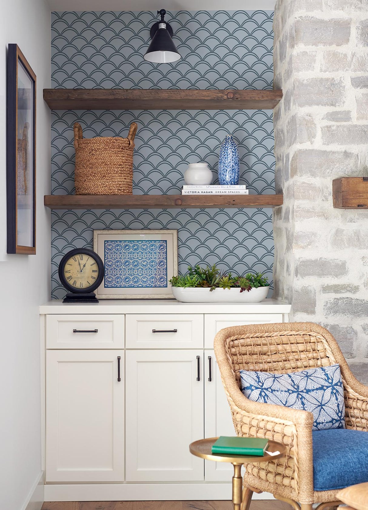 York Deco Wave Blue Peel & Stick Wallpaper