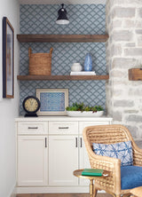 York Deco Wave Blue Peel & Stick Wallpaper