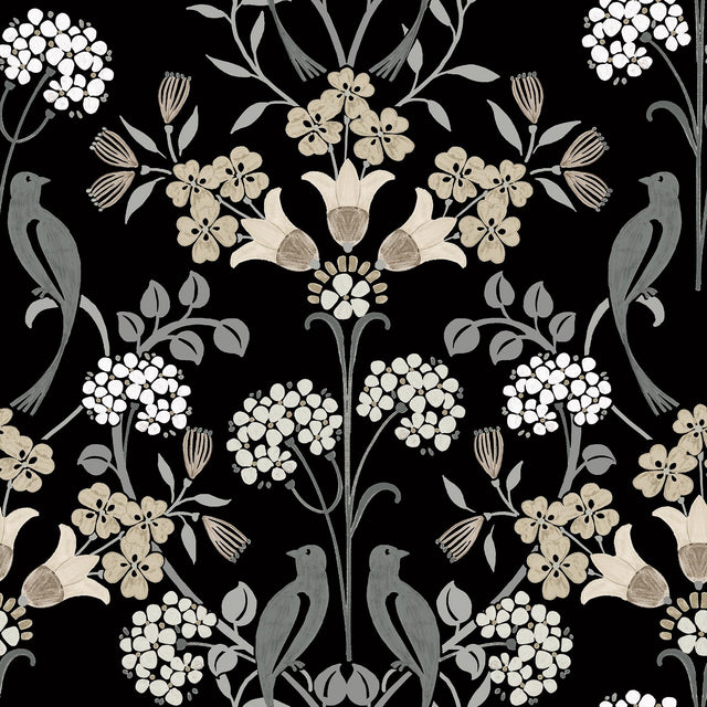 York Meadow Song Black & Neutral Peel & Stick Wallpaper