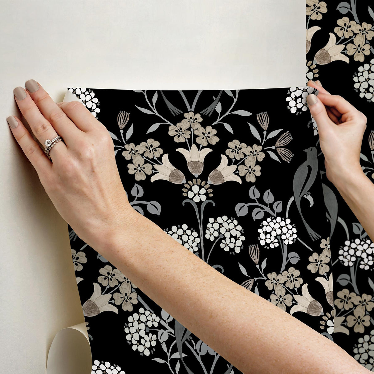York Meadow Song Black & Neutral Peel & Stick Wallpaper
