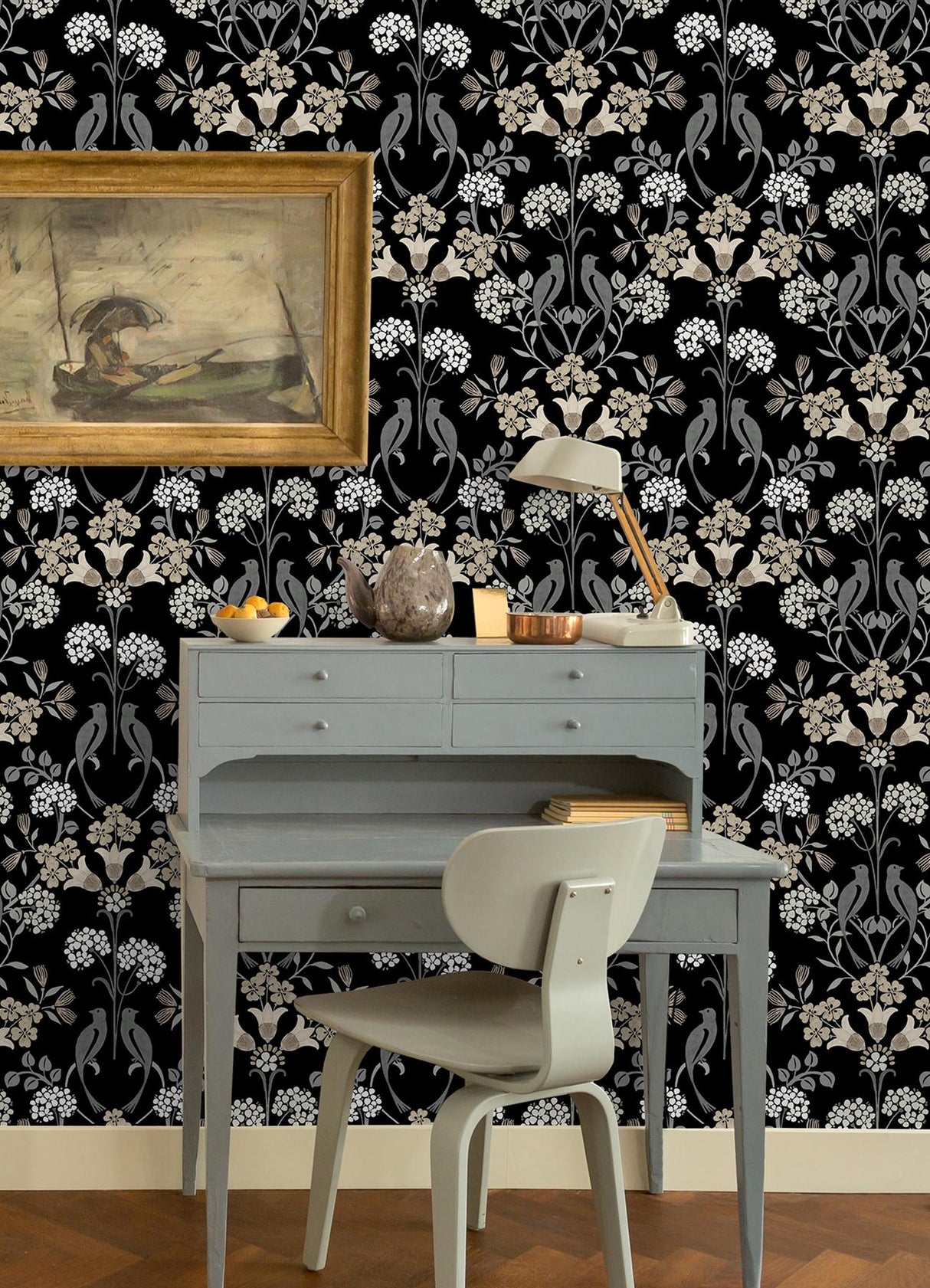 York Meadow Song Black & Neutral Peel & Stick Wallpaper