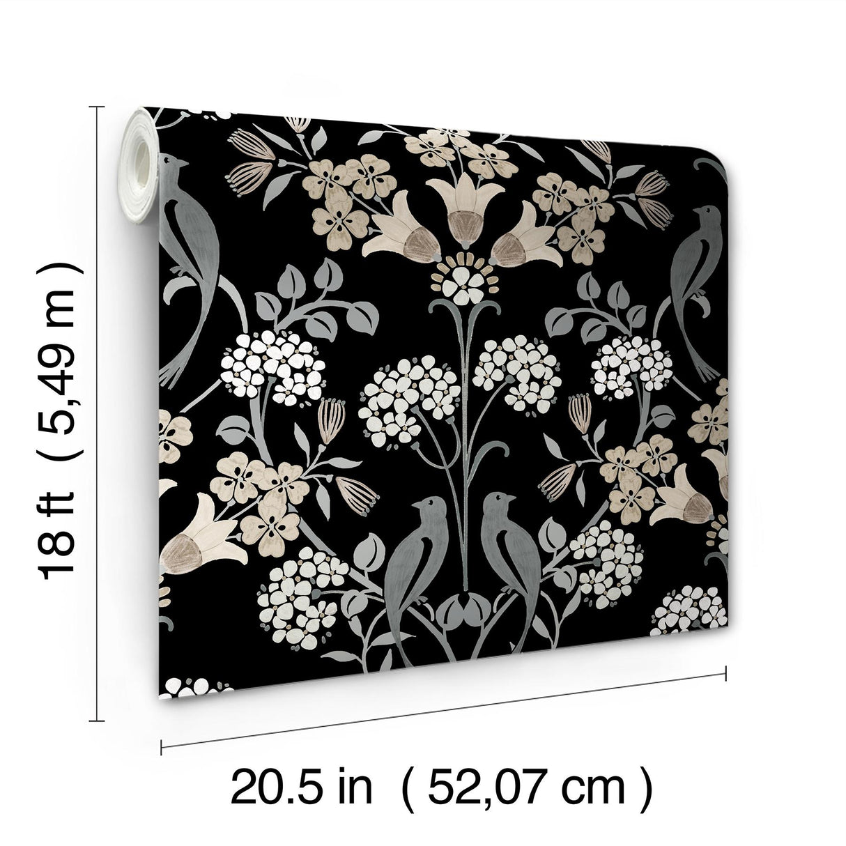 York Meadow Song Black & Neutral Peel & Stick Wallpaper