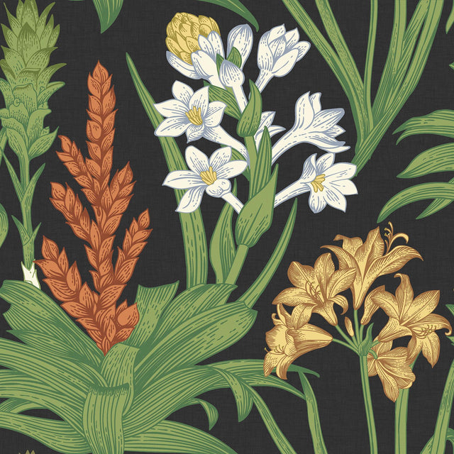 York Blooming Villa Black Peel & Stick Wallpaper