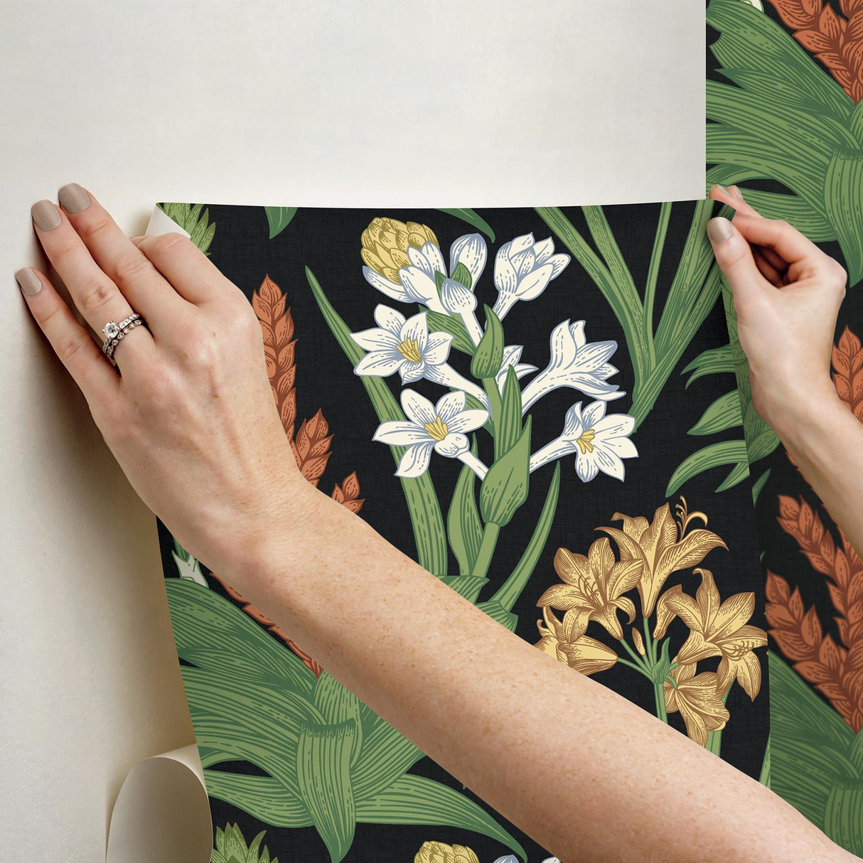 York Blooming Villa Black Peel & Stick Wallpaper