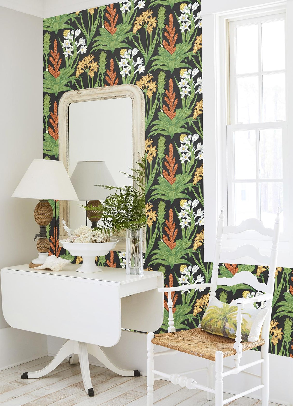 York Blooming Villa Black Peel & Stick Wallpaper