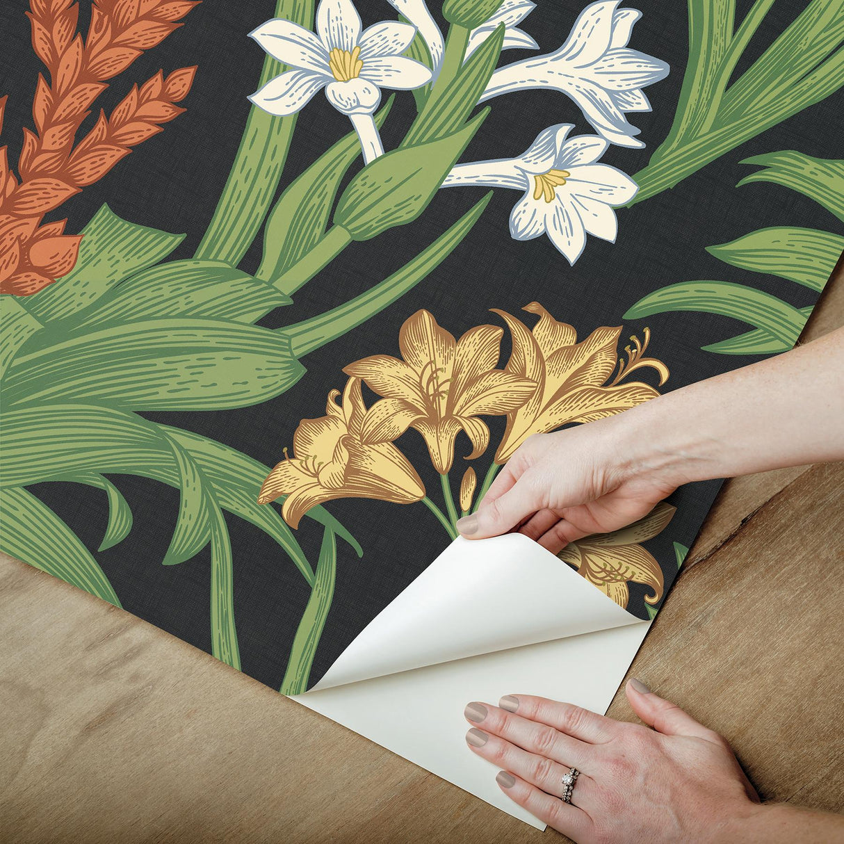 York Blooming Villa Black Peel & Stick Wallpaper