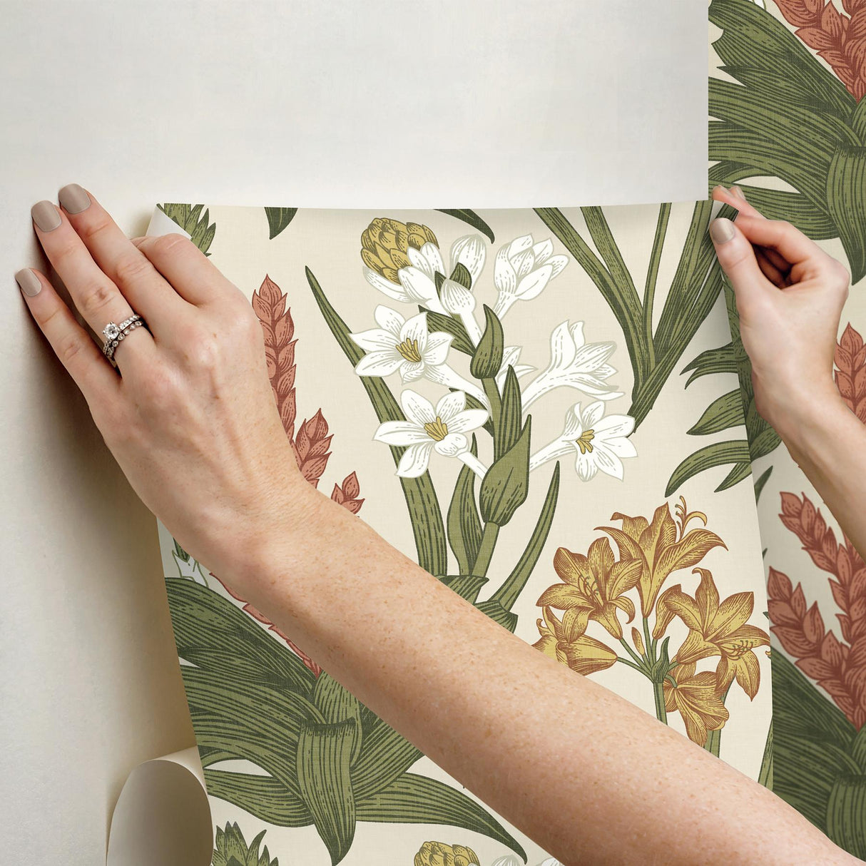 York Blooming Villa Linen & Olive Peel & Stick Wallpaper