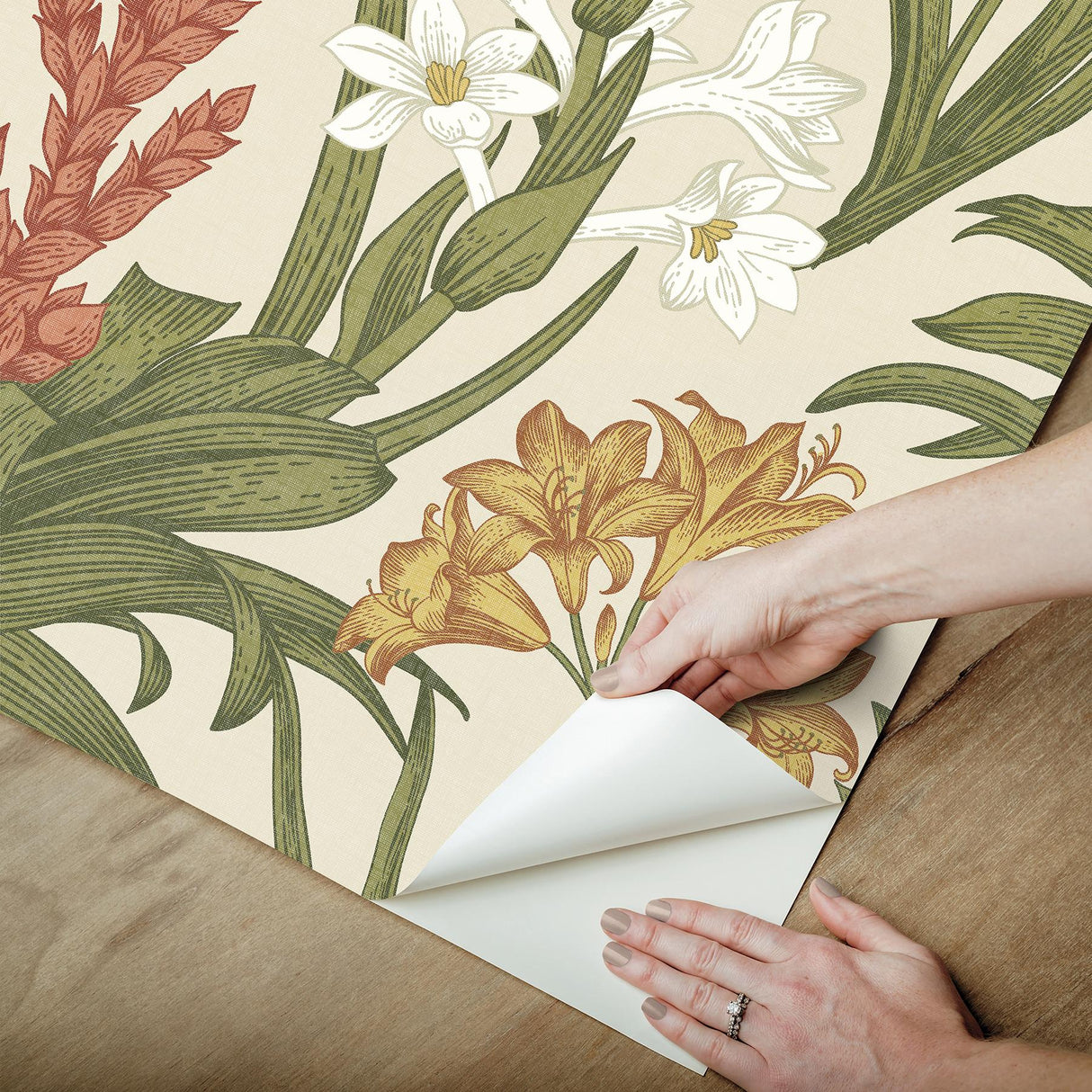York Blooming Villa Linen & Olive Peel & Stick Wallpaper
