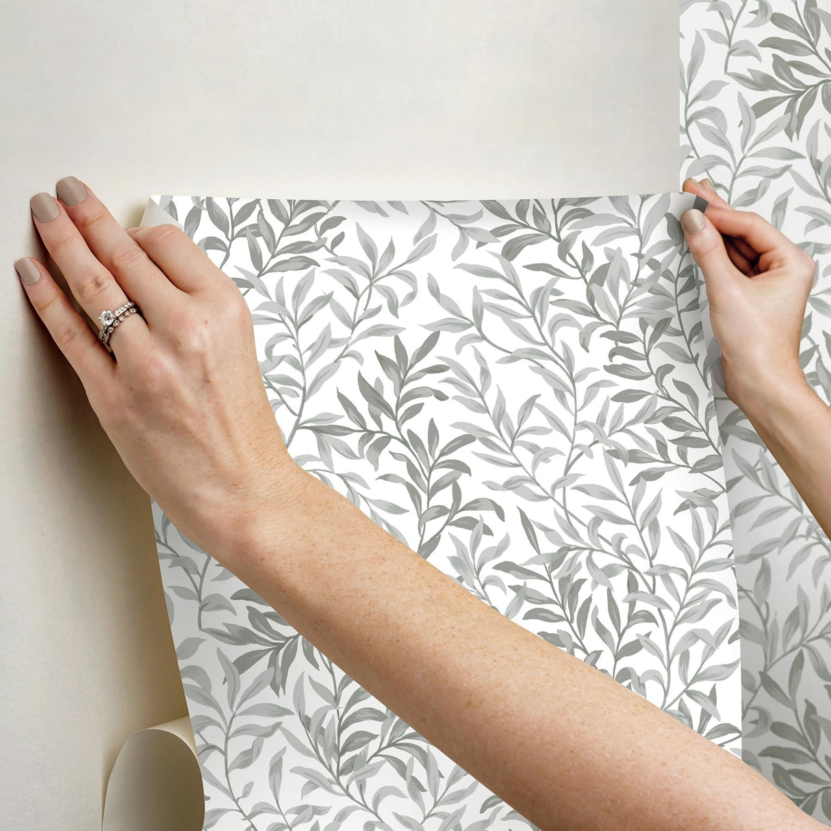 York Terrace Vines Sea Salt Grey Peel & Stick Wallpaper