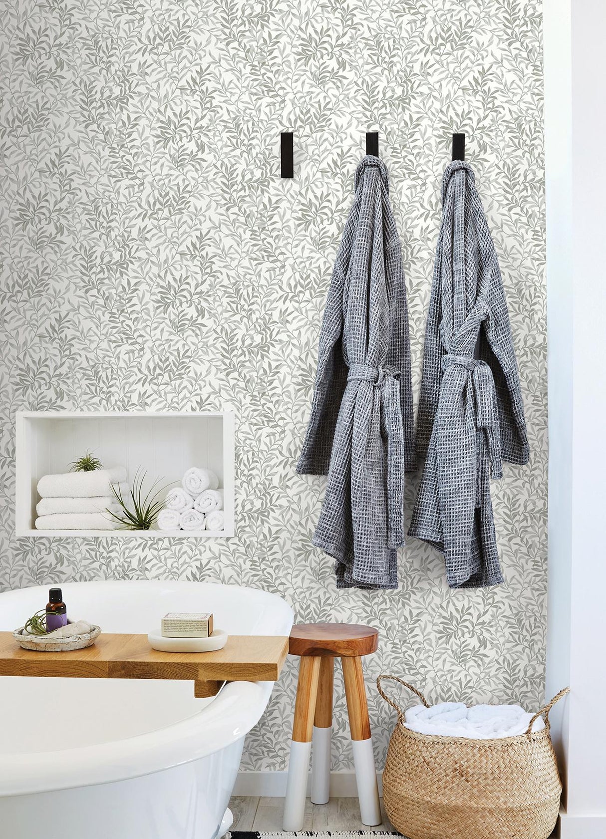 York Terrace Vines Sea Salt Grey Peel & Stick Wallpaper