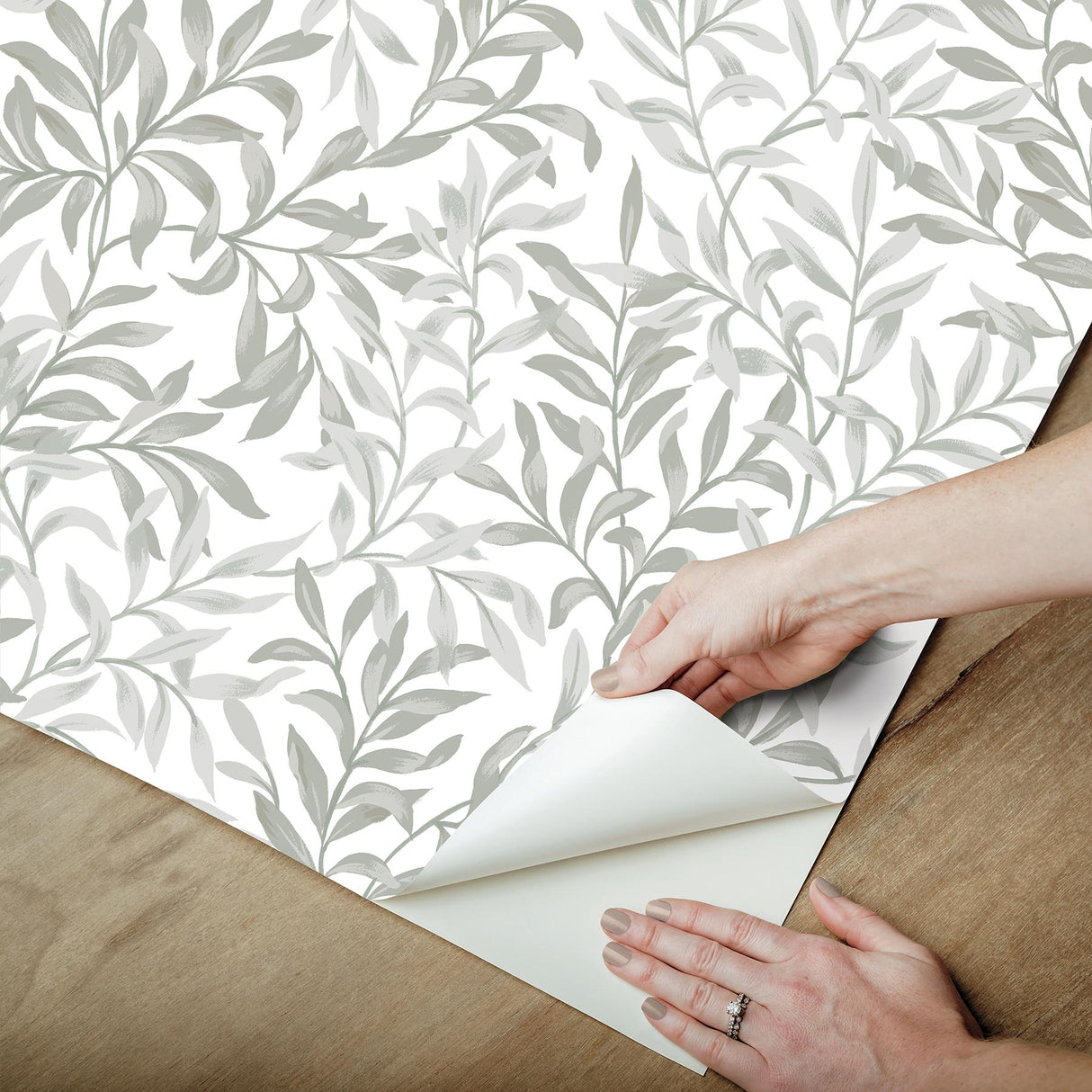 York Terrace Vines Sea Salt Grey Peel & Stick Wallpaper