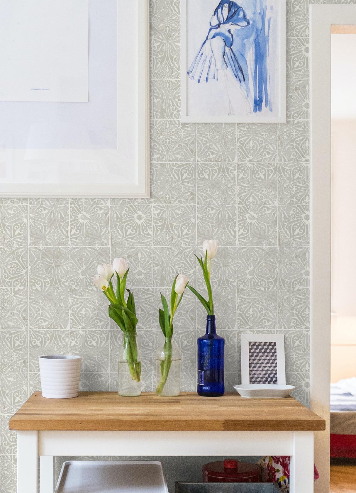 York Provincial Tile Grey Peel & Stick Wallpaper